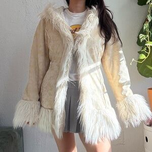 Women's Cream Faux Fur Trim Coat